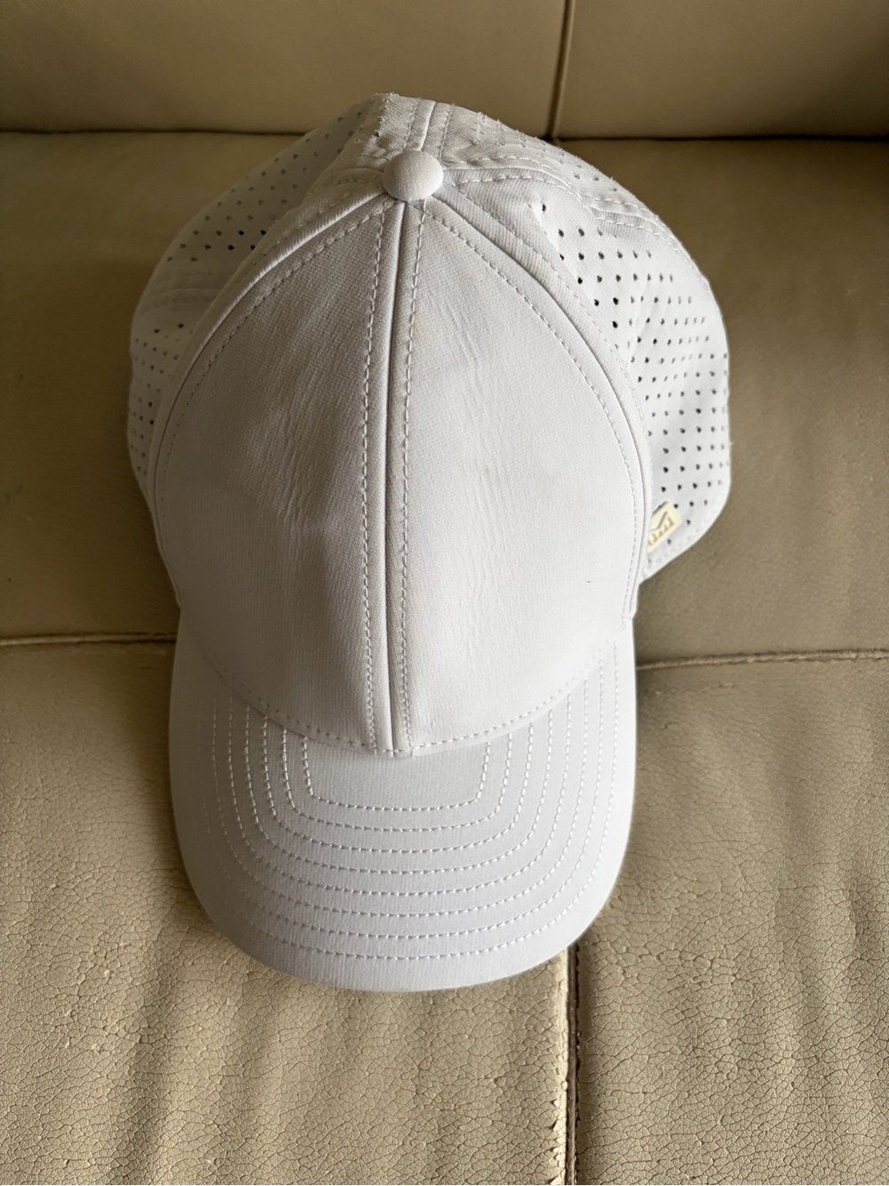 Men's White Perforated Leather-Look Baseball Cap